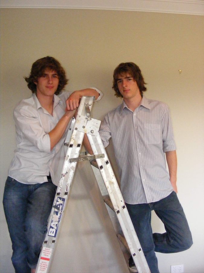 Jye and Josh posing with a ladder
